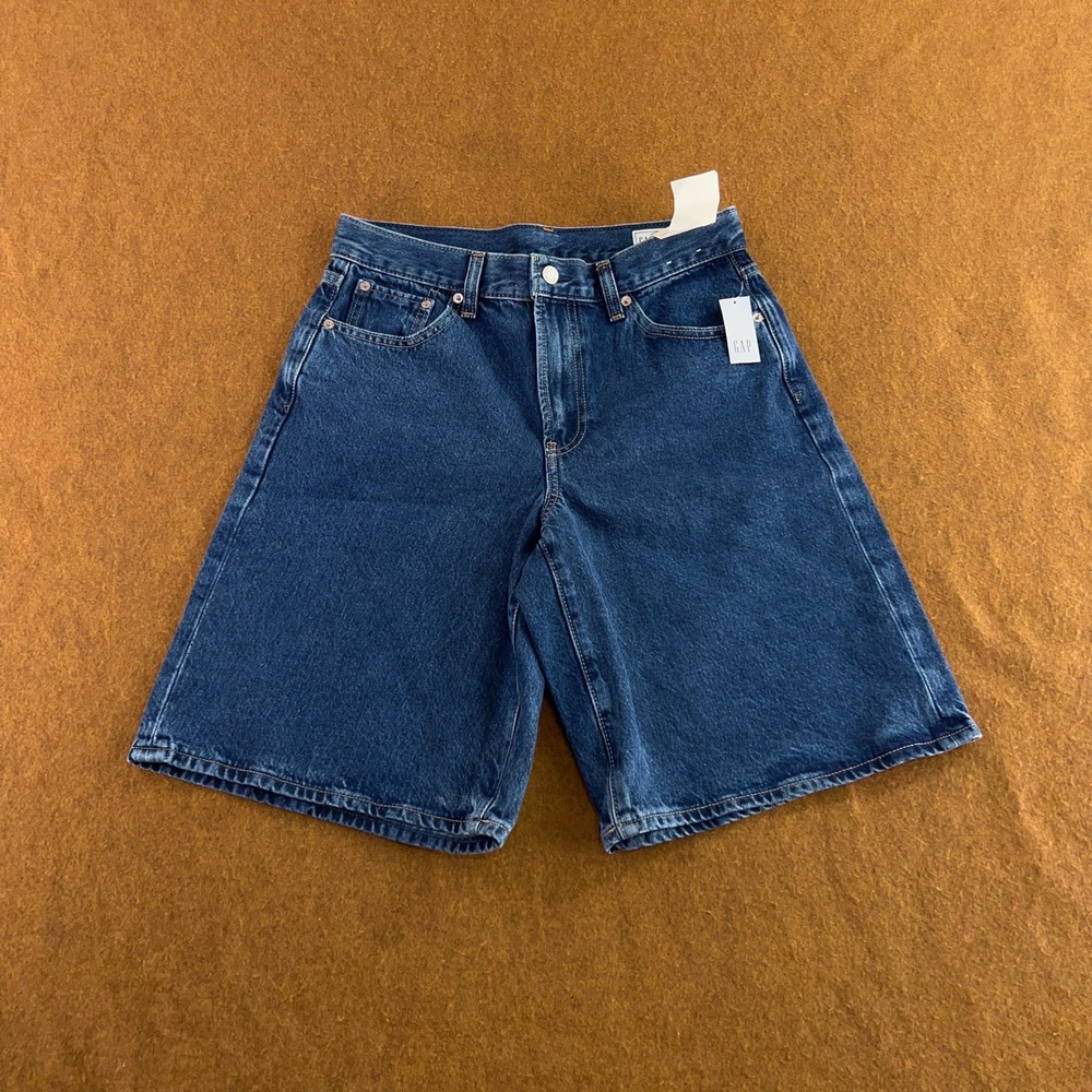 Gap Women 27 Blue Dark Wash Longline Relaxed Fit Denim Jort Shorts NWT